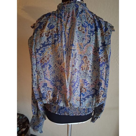 Elan Boho Chic Paisley Print Smocked Blouse Medium - Picture 4 of 6